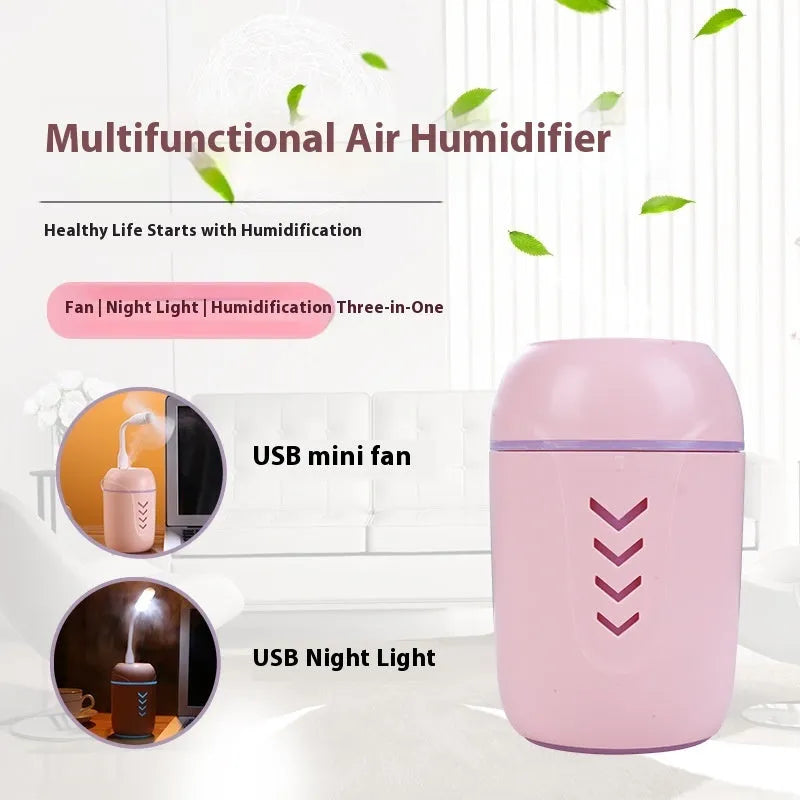 Round portable air purifier in blue, pink, or white with USB cable for vehicle or desktop use