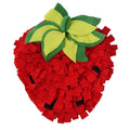 Red and green strawberry-shaped pet slow feeder mat with hiding spots for foraging