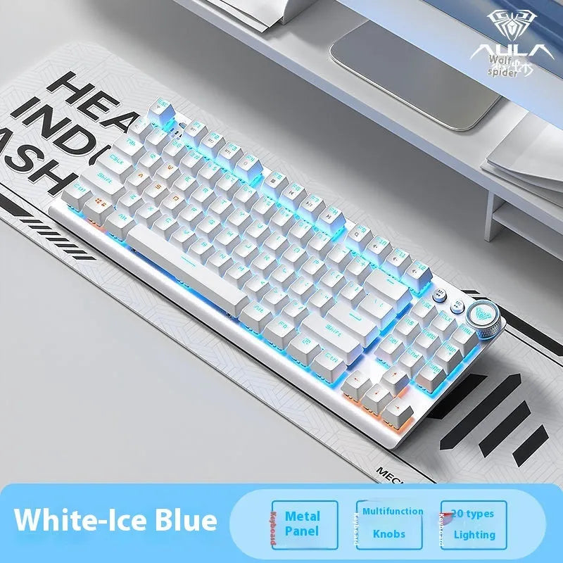 Tarantula wireless mechanical keyboard with side-engraved keycaps showing Bluetooth connectivity indicator and compact 356mm metal design