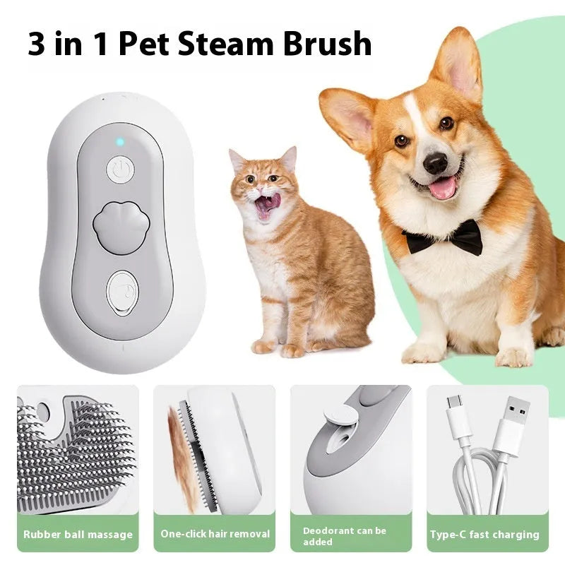 Cordless cat grooming comb with spray function and silicone brush head in multiple colour options