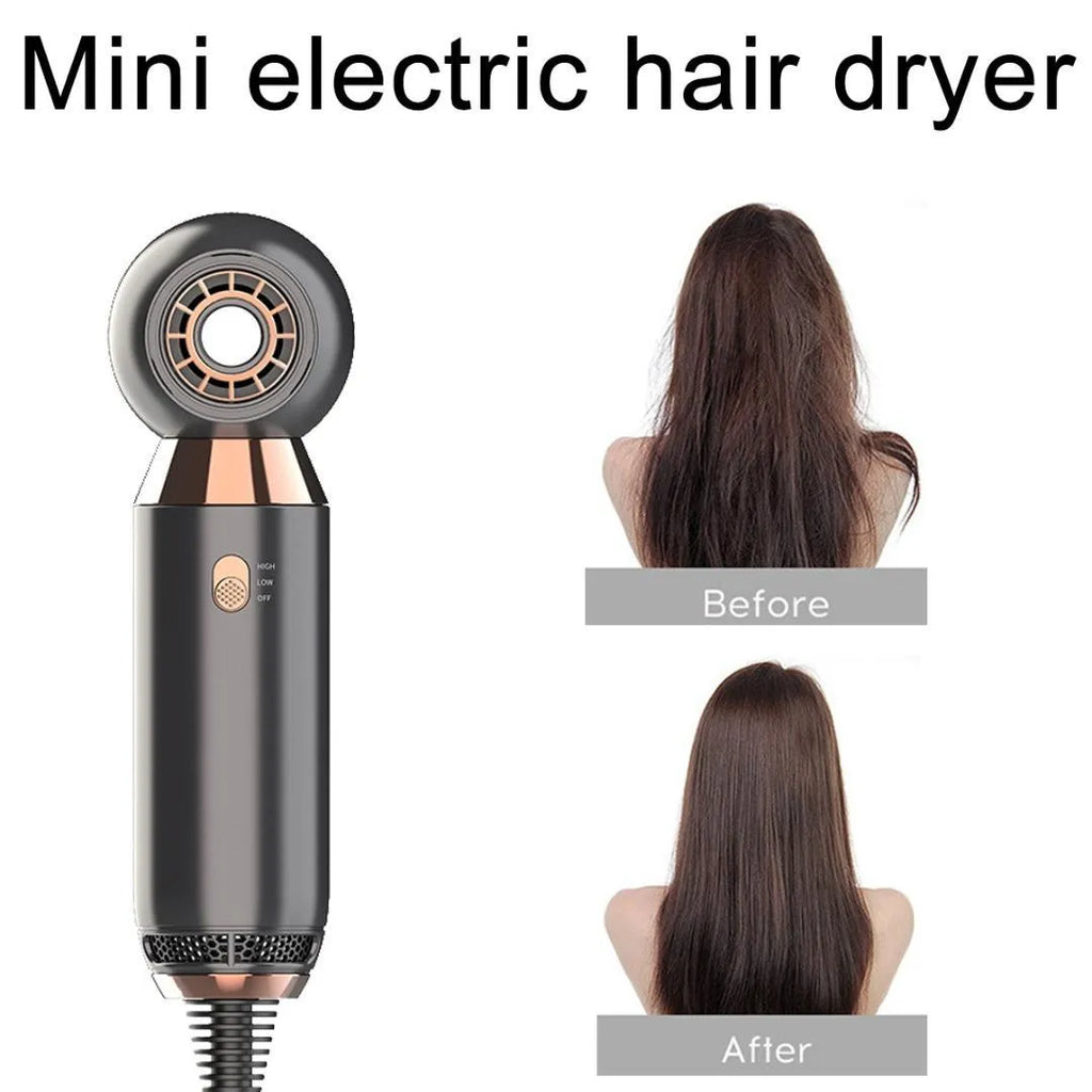 Compact white 800w hair dryer with concentrator nozzle on a table.
