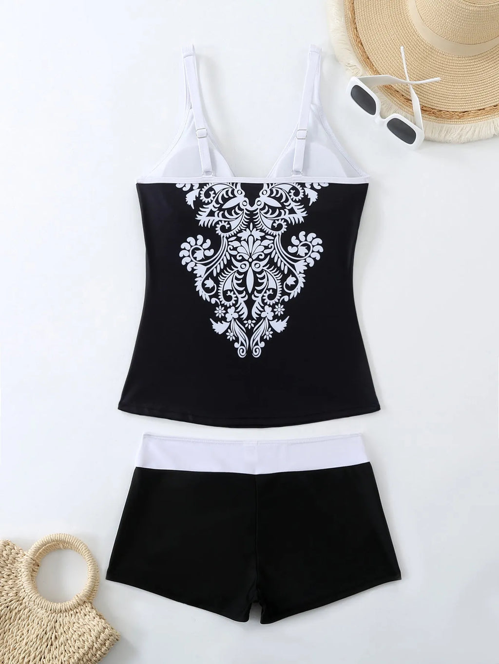 Plus size women's swimsuit in black or rose red with brief style and cotton lining