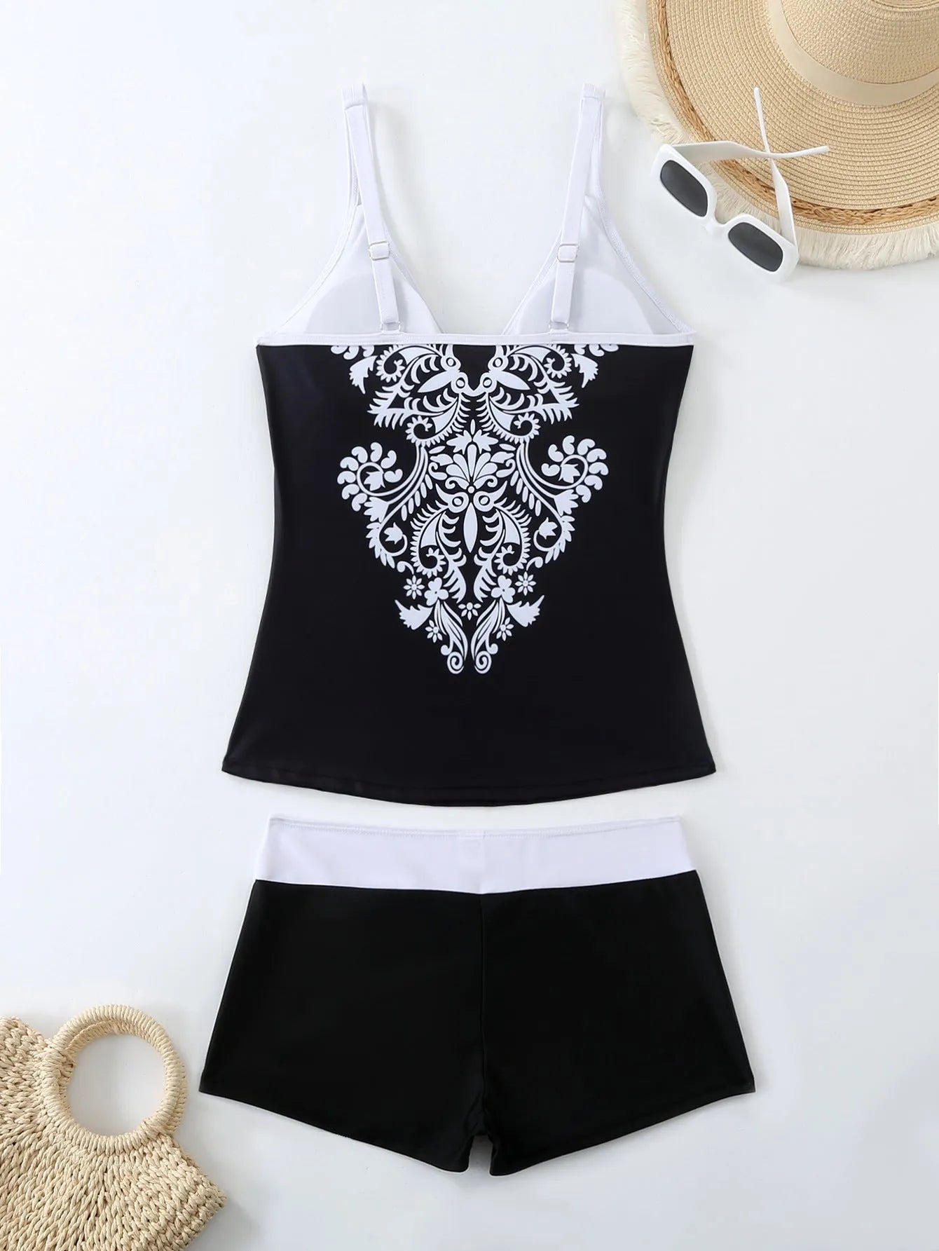 Plus size women's swimsuit in black or rose red with brief style and cotton lining
