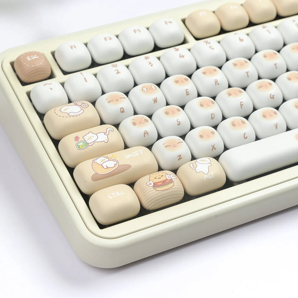 Steamed bread cat design mechanical keyboard key cap set with 7u spacebar supplement