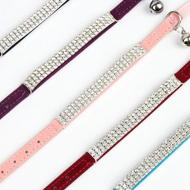 Rhinestone suede cat collar with adjustable length from 20cm to 30cm and velvet material in various colours