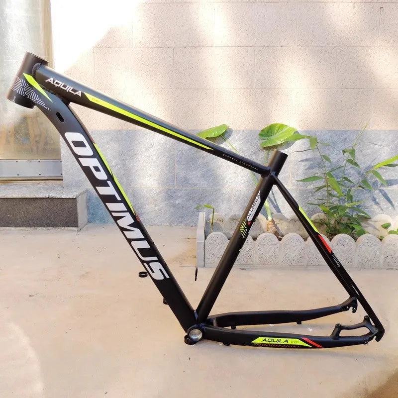 29-inch black green mountain bike frame with aluminium alloy construction and inner cable routing