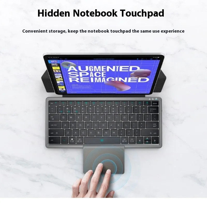 Black and gray hardcover wireless Bluetooth keyboard with leather sheath stand for iPad and mobile phones