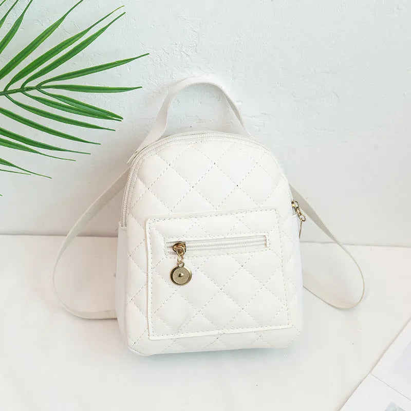 Korean style embroidered backpack in pink with sandwich pocket and soft carry handle