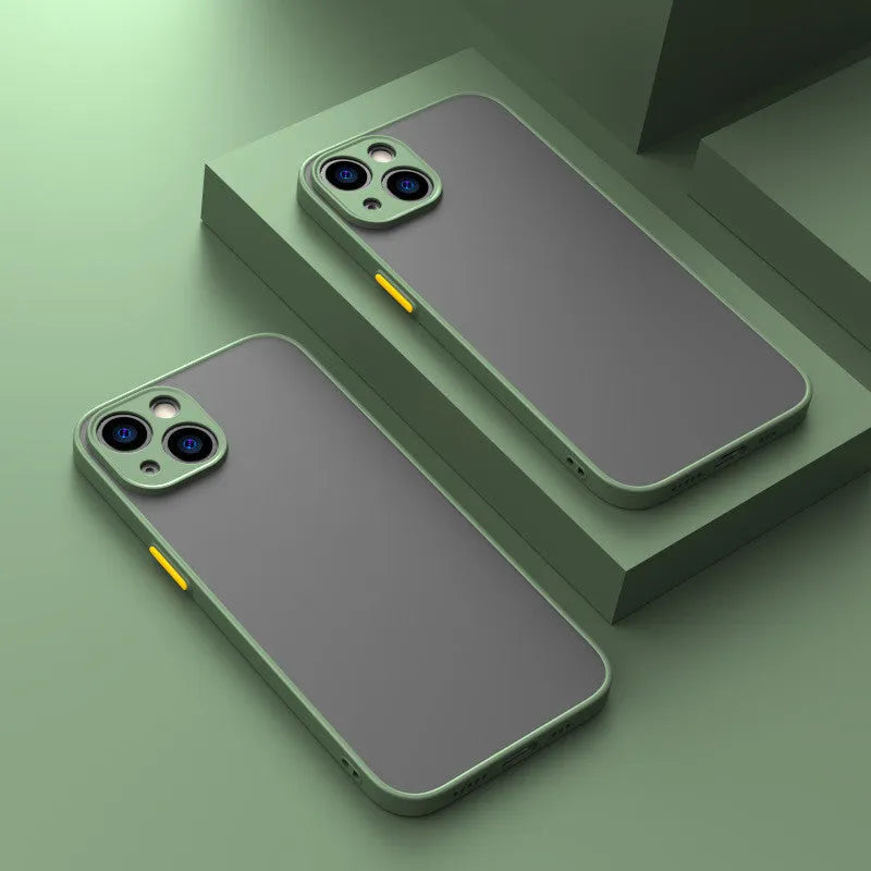 Fine hole skin-sensing iPhone case with full lens protection in black, dark night green, and sea blue colours