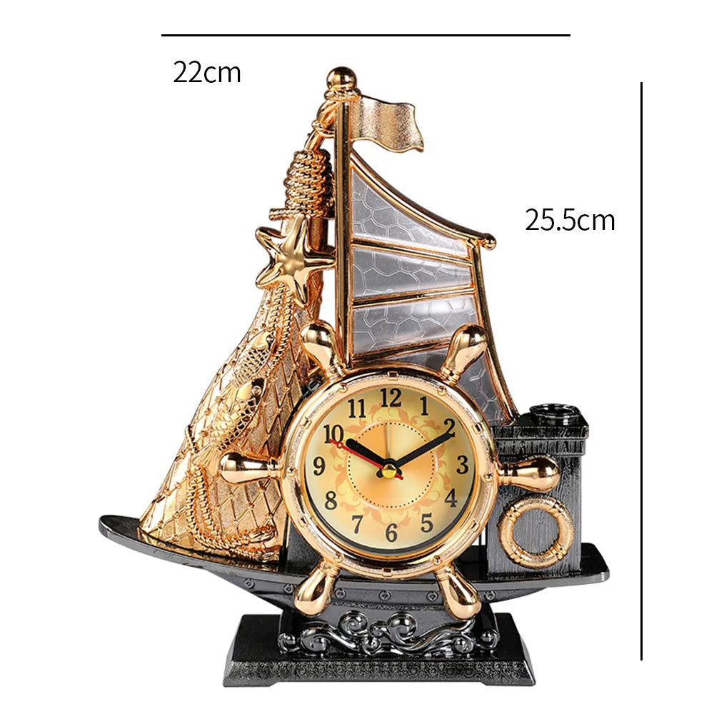 Fashion bedroom clock in gold or silver finish showing 22.6cm width and compact design