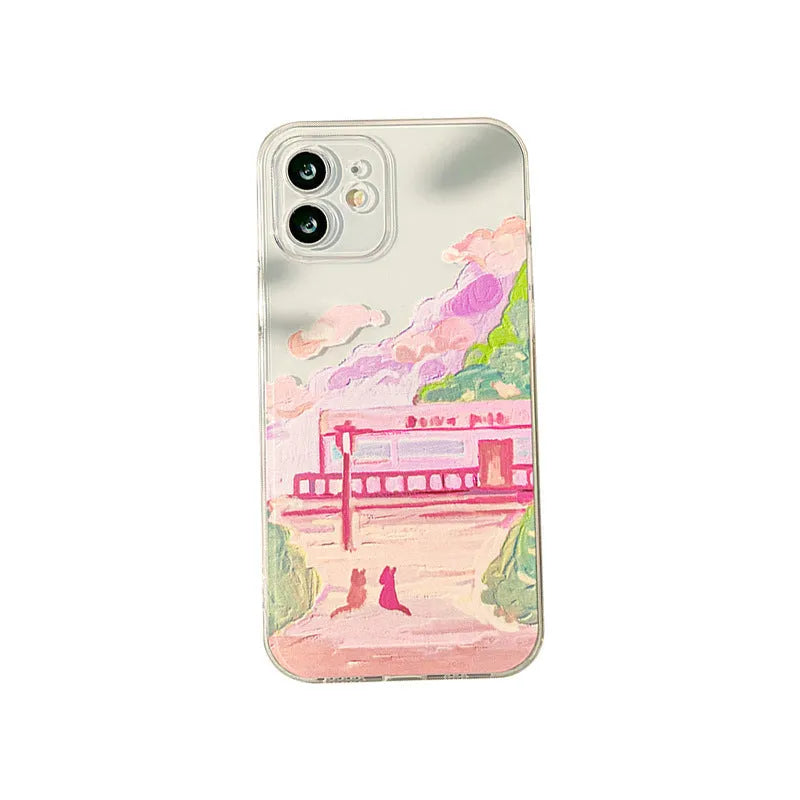 Soft silicone mobile phone case with two cat cartoon design for iPhone protection