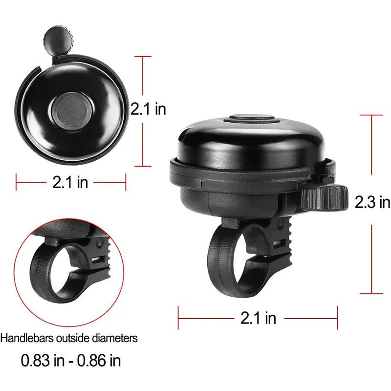 Black ABS plastic bicycle bell with 58mm diameter on a handlebar.