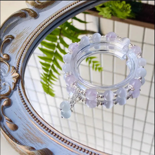 Opal amethyst crystal bracelet with moon shape and manual craftsmanship details