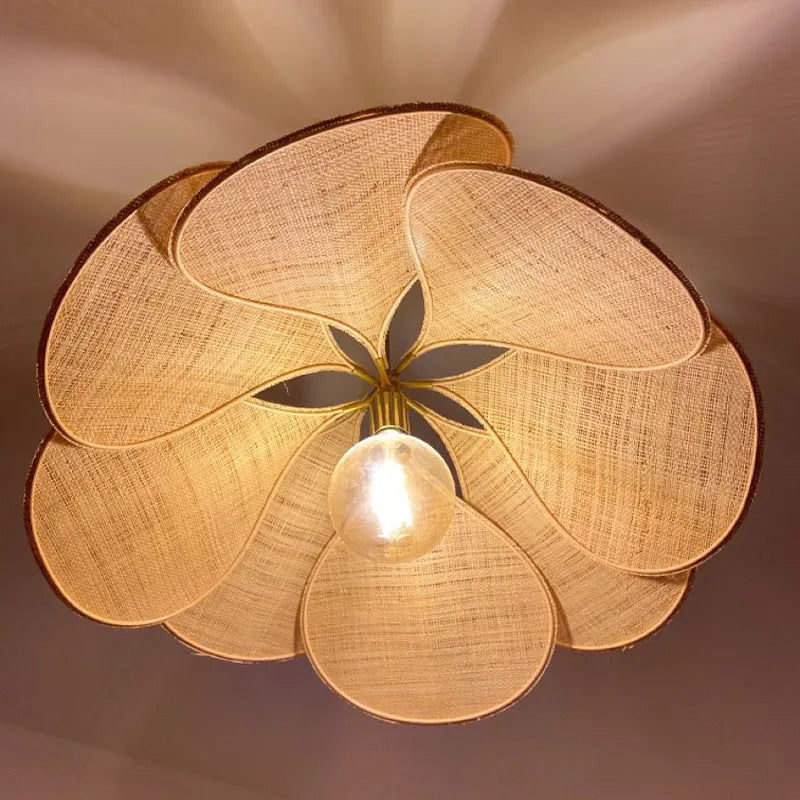 Bohemian style cloth-craft hanging chandelier lamp in various colours and sizes.