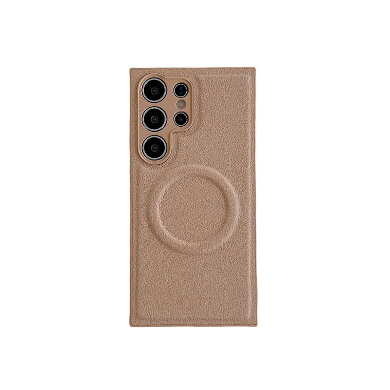 Samsung magnetic phone case in plain leather TPU with embossed craft, black colour, drop-resistant cover