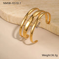 Stainless steel simple opening bracelet with geometric line design in gold or steel electroplated finish