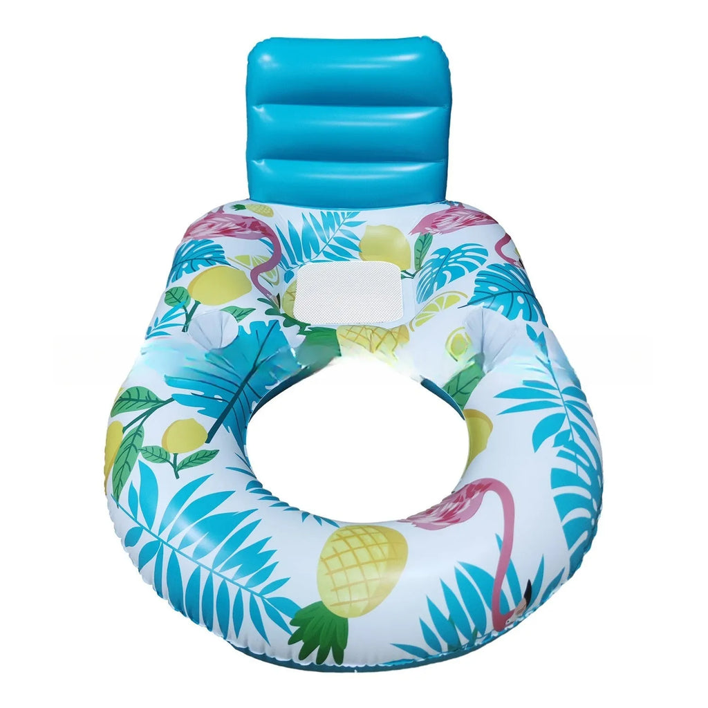 Inflatable PVC pool floating bed with backrest recliner and LED light ring in swimming pool