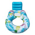 Inflatable PVC pool floating bed with backrest recliner and LED light ring in swimming pool