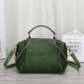 Genuine leather women's shoulder bag in pillow shape with open pocket, available in brown, coffee, grey and green