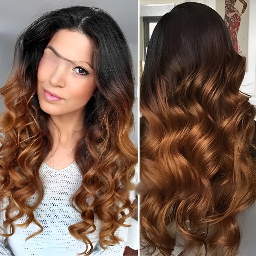 Real human hair gradient wig in Ruili style on a mannequin head, showcasing the lace front and length options.