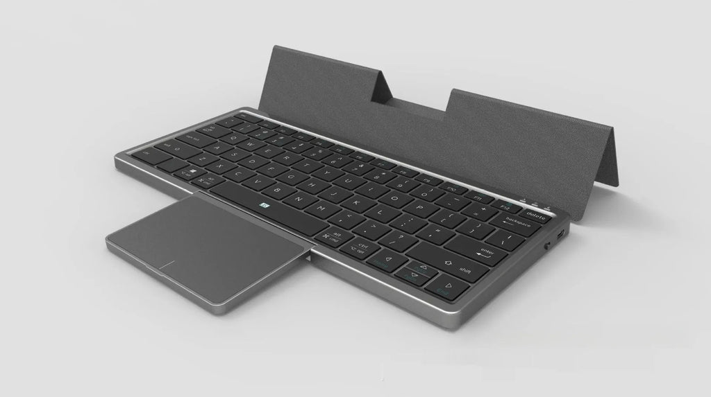 Black and gray hardcover wireless Bluetooth keyboard with leather sheath stand for iPad and mobile phones