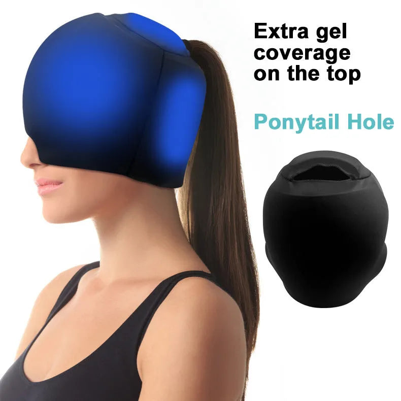 Simple solid colour cold compress cap with fully enclosed design in polyester material