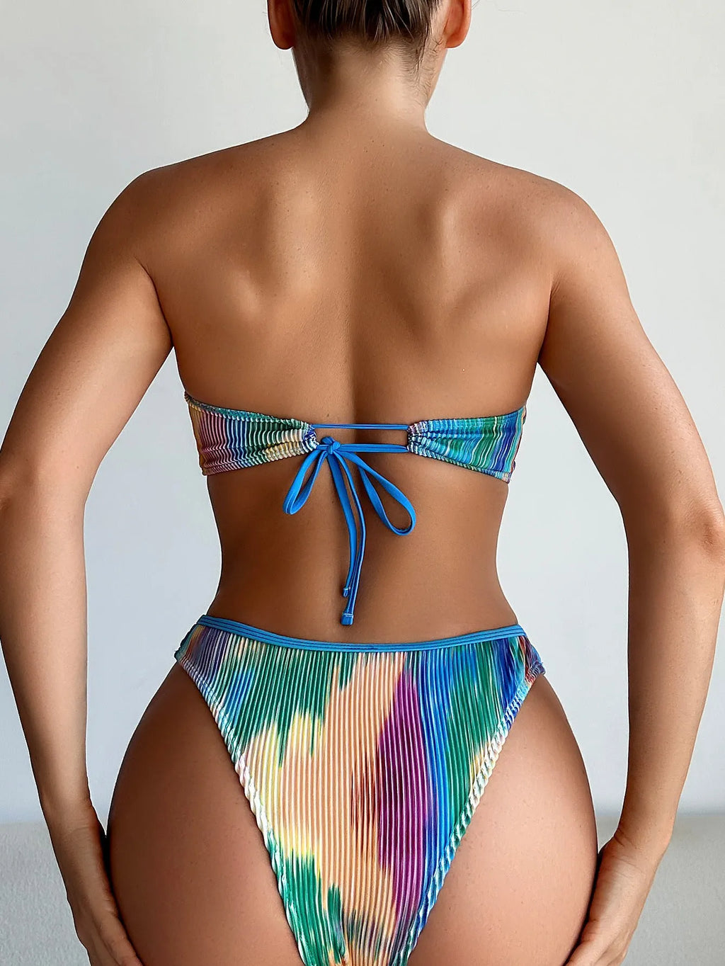Women's colour printed tube top bikini set with briefs for swimming and beachwear