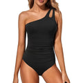 Women's solid colour one-piece swimsuit in nylon fabric shown in multiple colour options