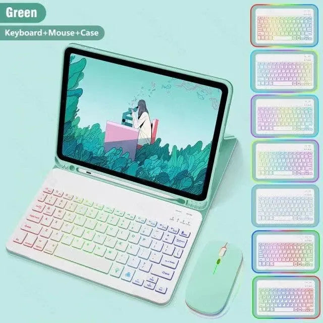 iPad protective case with integrated luminous Bluetooth keyboard and shockproof TPU construction