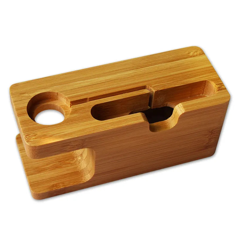 Bamboo watch-shaped phone stand with carved surface and inkjet decorative finish