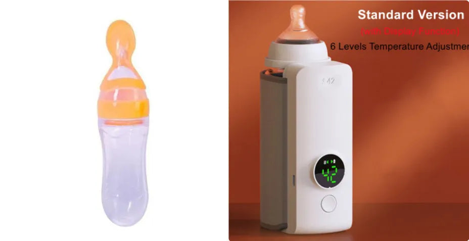 Grey portable USB rechargeable baby bottle warming bag with wrap-around design.