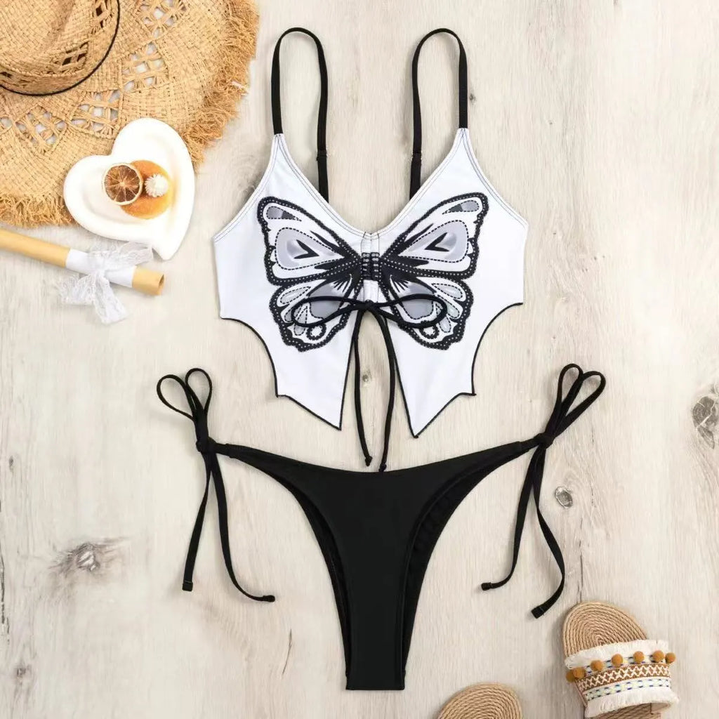 Women's bow ins style split bikini suit in purple, sleeveless design with European pattern for fitness and swimming