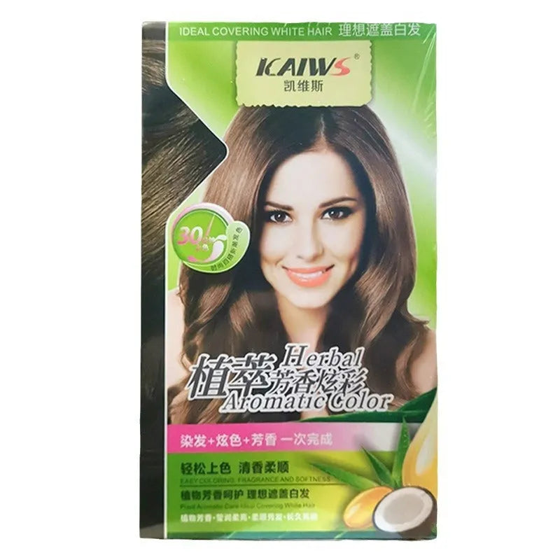 Chestnut Brown plant-based hair colour cream in 120ml twin-pack tubes
