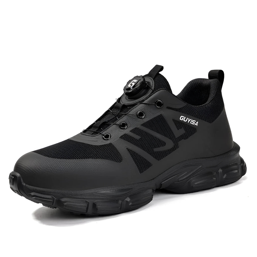 Lightweight safety shoes with steel toe cap and flyknit upper in colour LB3117BK