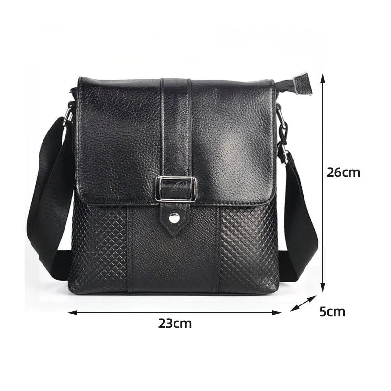Genuine leather men's crossbody bag in black cowhide, 26x23x5cm, single shoulder business travel messenger