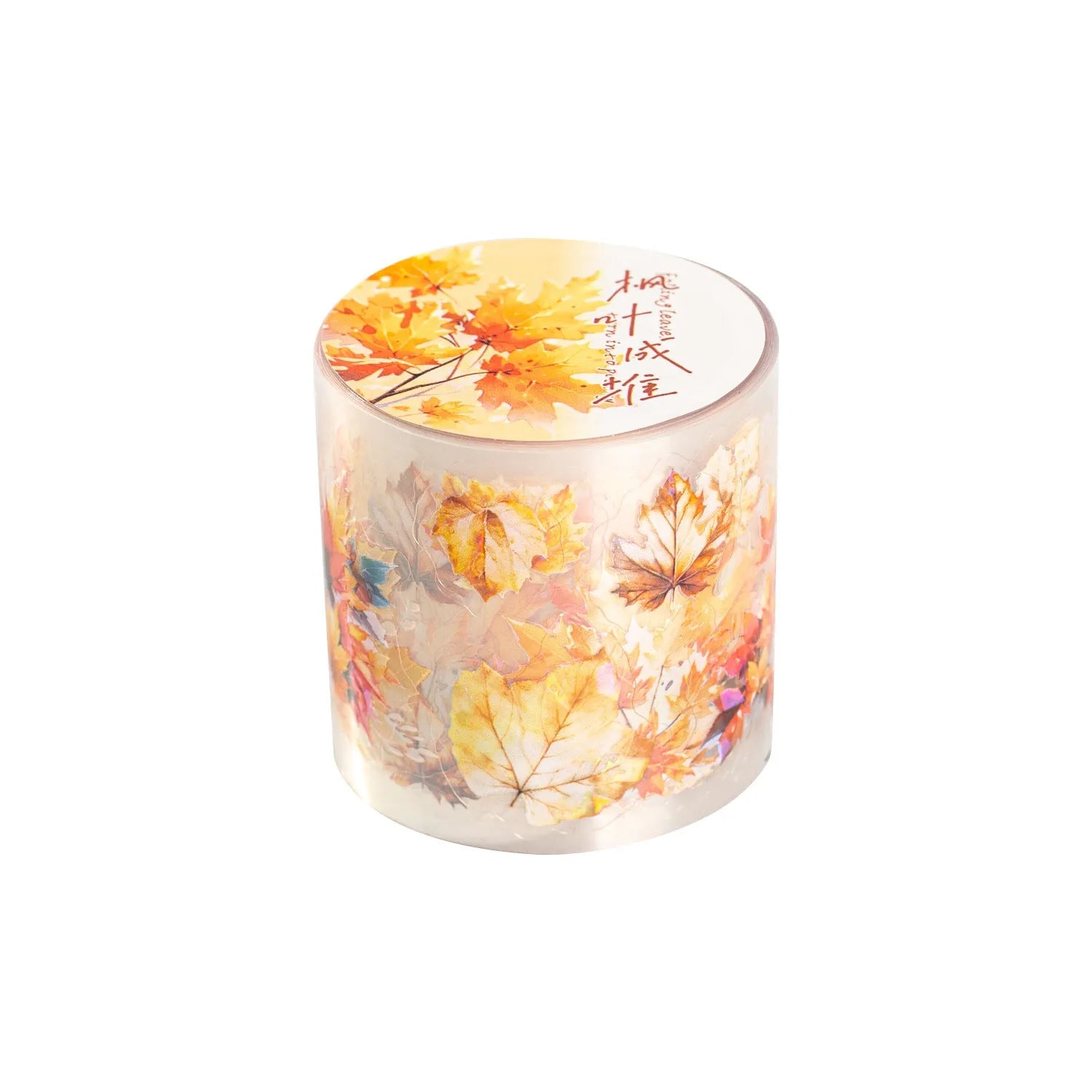 Deciduous Poetry DIY decorative stickers roll showing six nature designs including ginkgo leaves and maple leaves on 40mm wide PET material