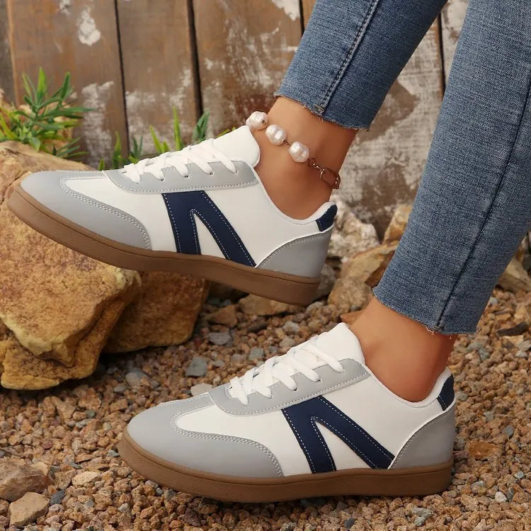 Blue women's German training shoes with lace-up front and rubber sole for hiking