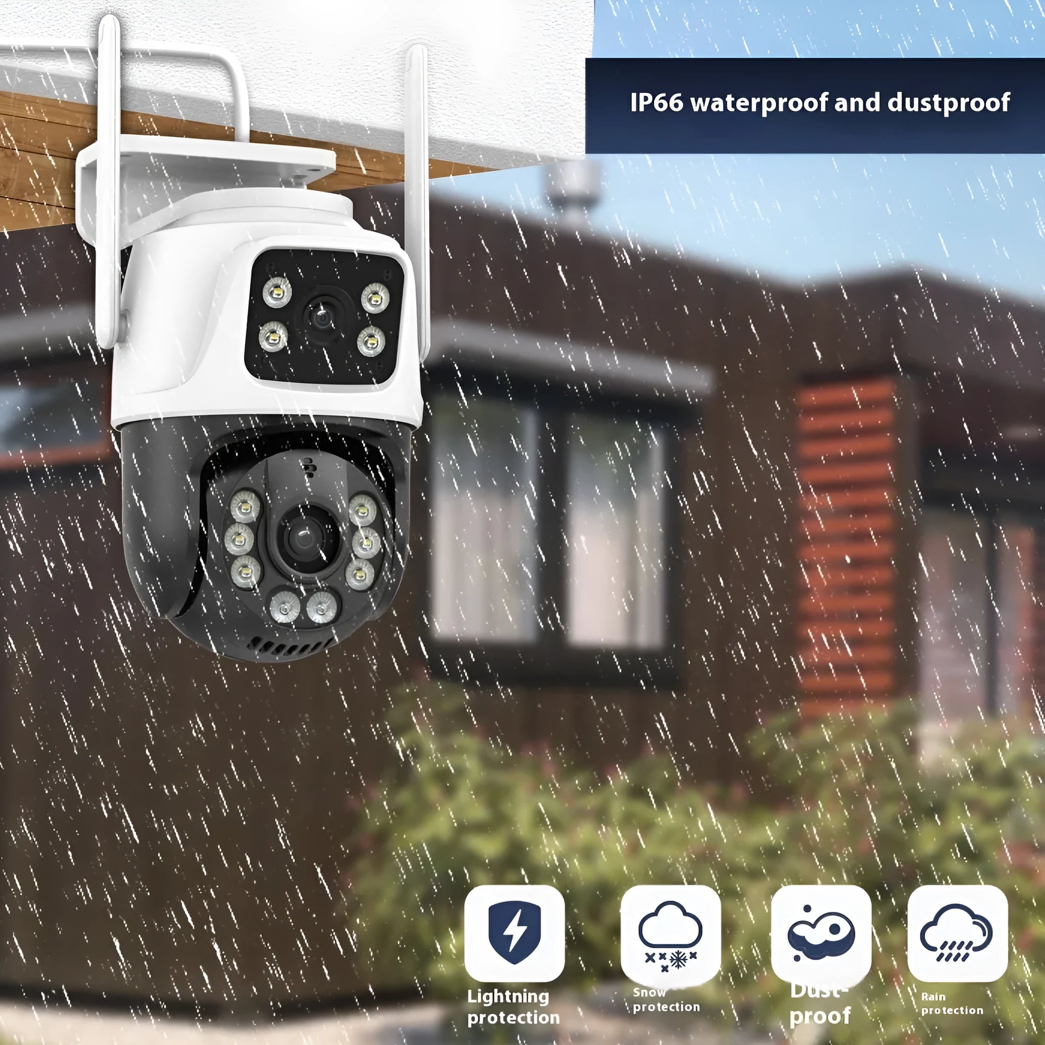 Outdoor home security camera system with wireless dual-screen monitor for remote property surveillance