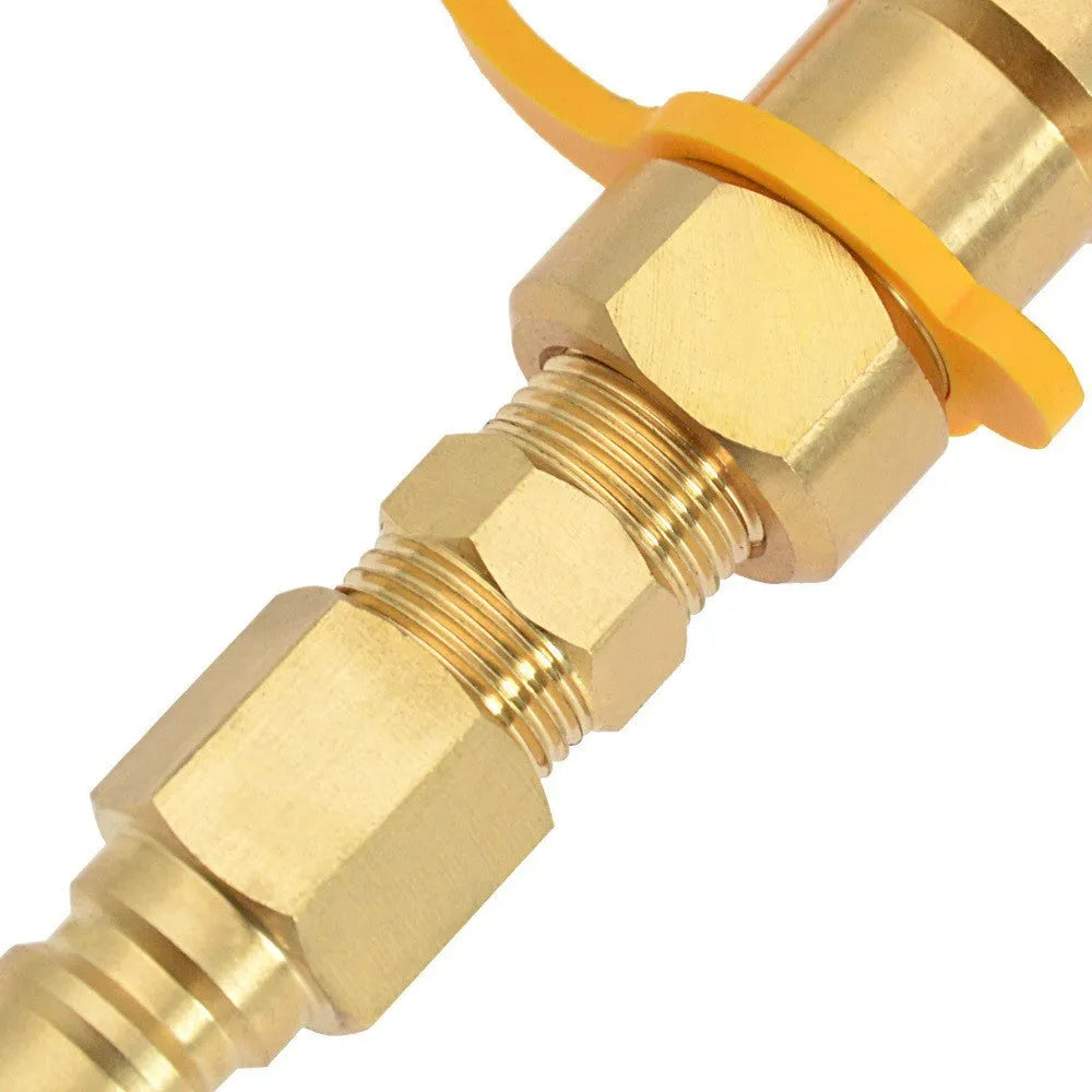 3/8 gas tank connector combination in gold brass with American standard thread for propane conversion
