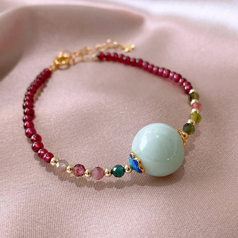 Chinese-style aquamarine garnet bracelet with drop-shaped tourmaline beads