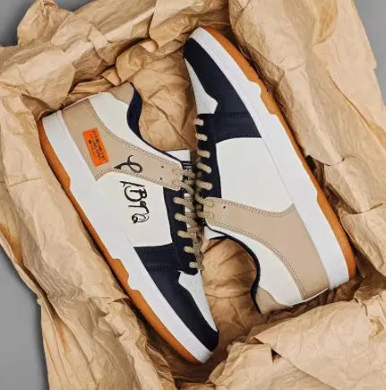 Lace-up casual sneakers with wear-resistant soles in Rainbow, White Blue, or White Rice colours
