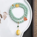 Double-layer jade bracelet with emerald round beads and beeswax barrel beads in retro geometric style
