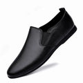 Men's black leather business casual shoes with round toe and breathable construction