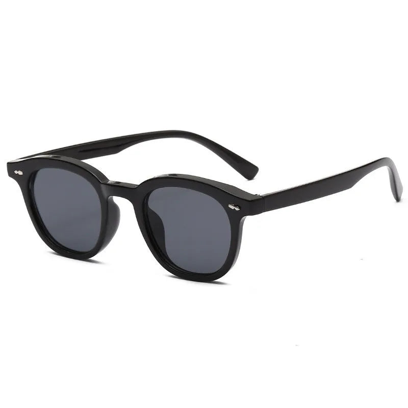 Retro round fashion sunglasses with a PC frame and metal hinge