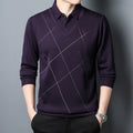Men's long sleeve fake two-piece plaid t-shirt in grey, magenta blue, or purplish red, sizes M to XXXL
