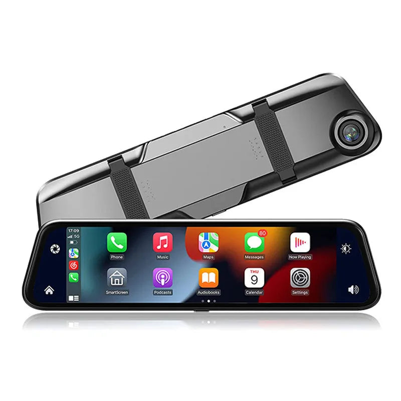 Black 9-inch portable car GPS navigation system with touch screen and dual camera recording