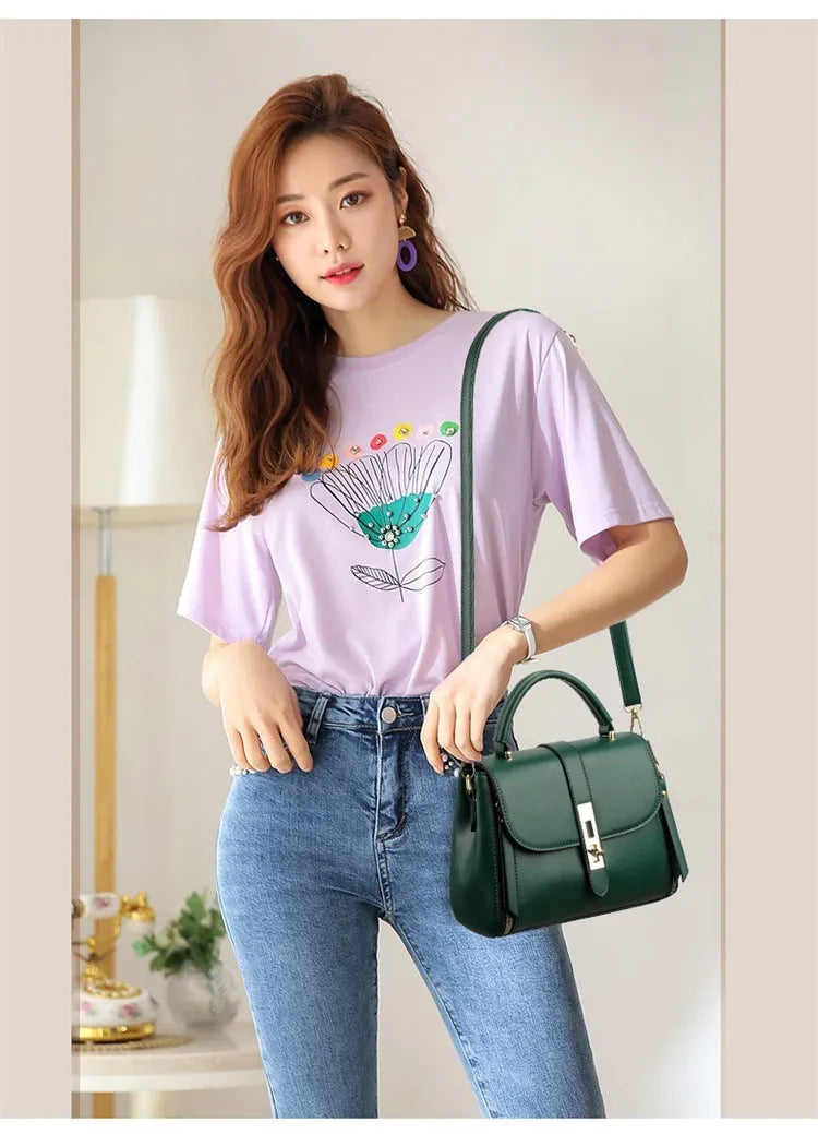 Women's soft PU leather shoulder bag in square vertical design with adjustable strap, showing interior polyester lining