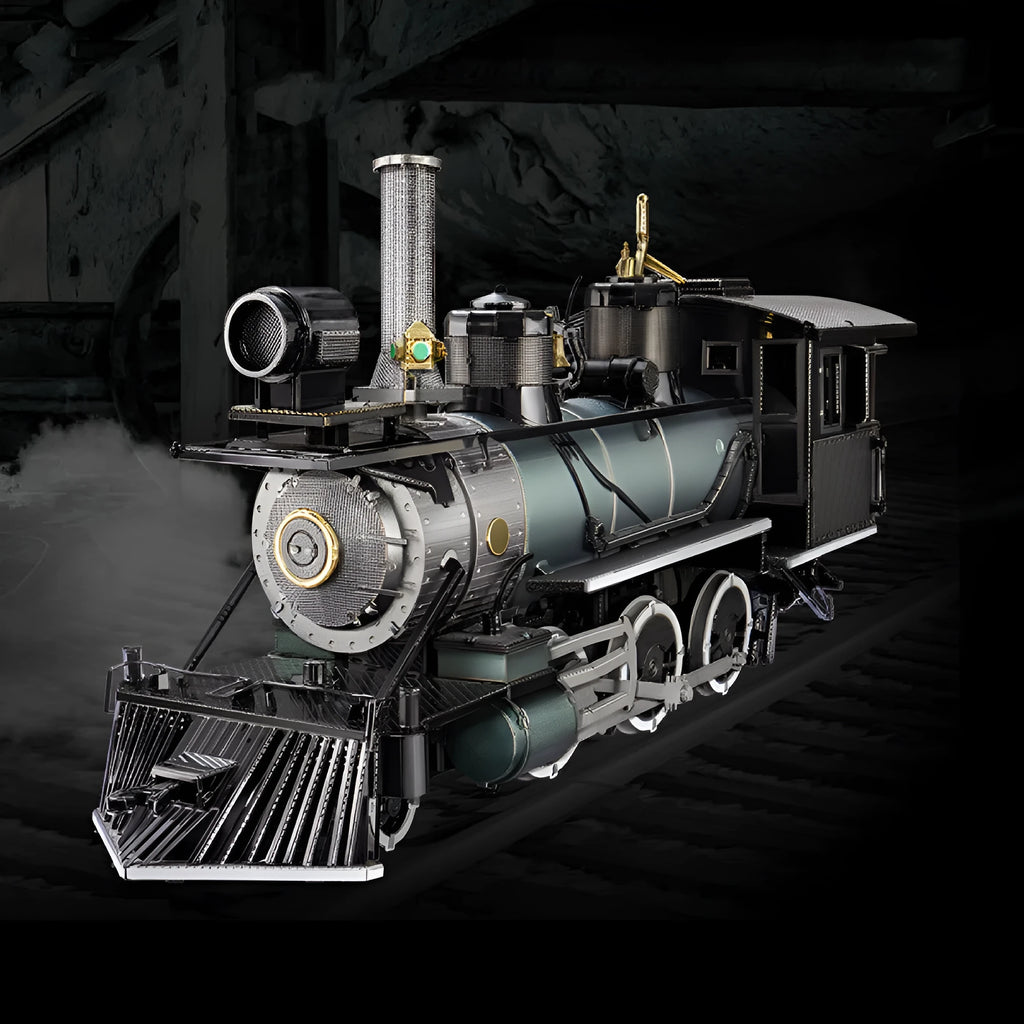 Assembled MG steam locomotive metal model puzzle, brass and stainless steel, 17x5x8cm, metal colour printing