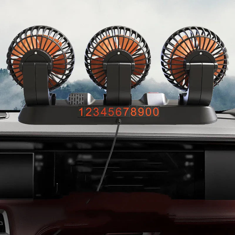 Three head automotive cooling fan with ABS motor, 30.2cm wide, 1.3m cable, for 5V 12V 24V systems