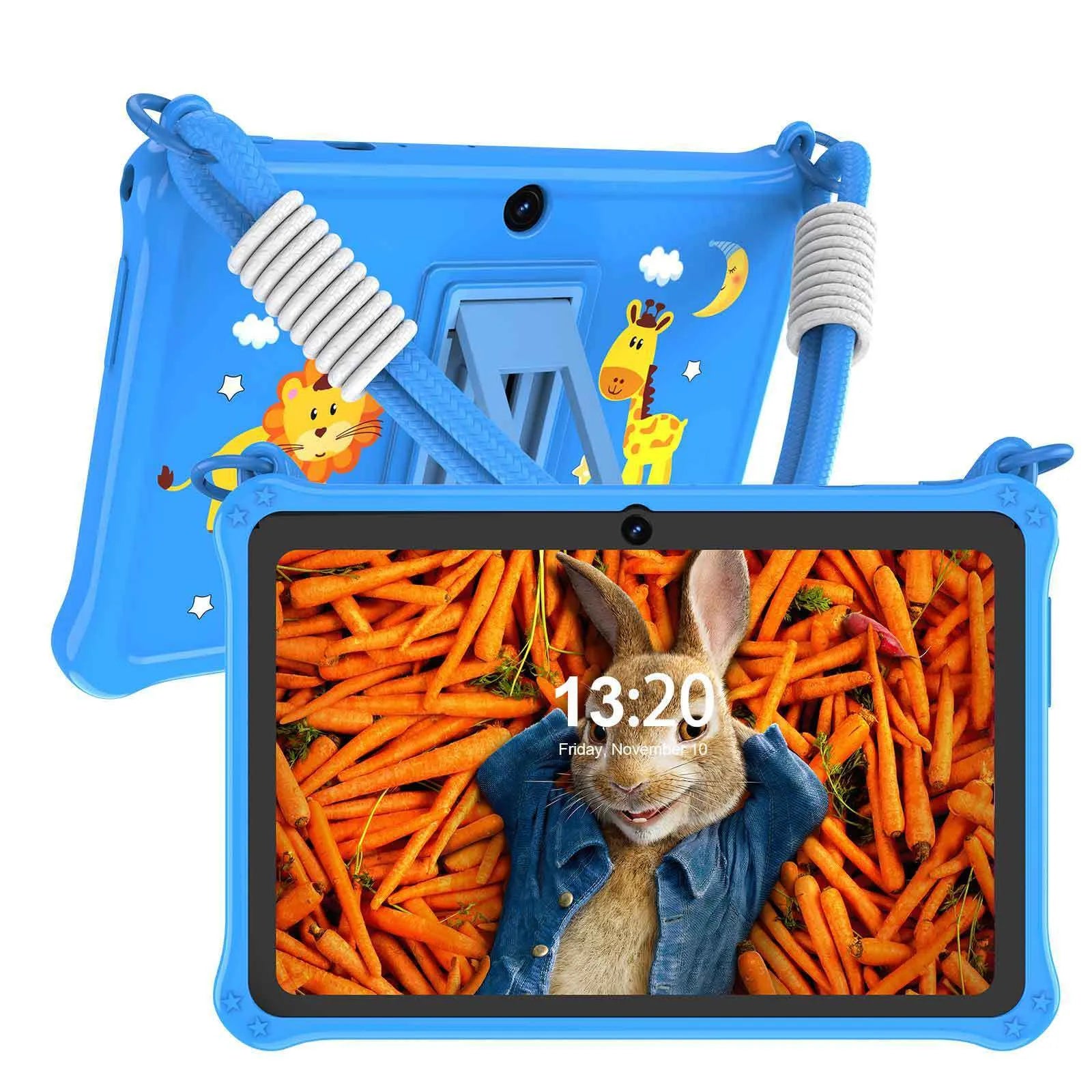 Sapphire blue silicone protective case for 7-inch children's tablet with flat strap and HD film
